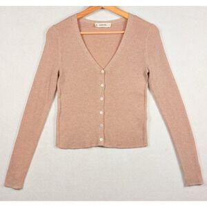 Everlane Ultrafine Merino Wool V-neck Cardigan Sweater Rose Gold Metallic Ribbed